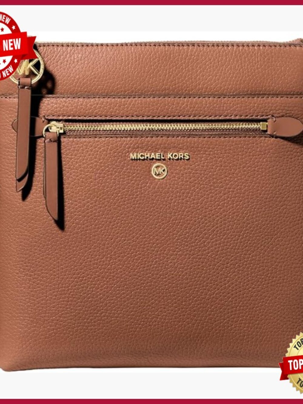 Small Pebbled Leather Crossbody Bag with Zip Pocket and Adjustable Strap